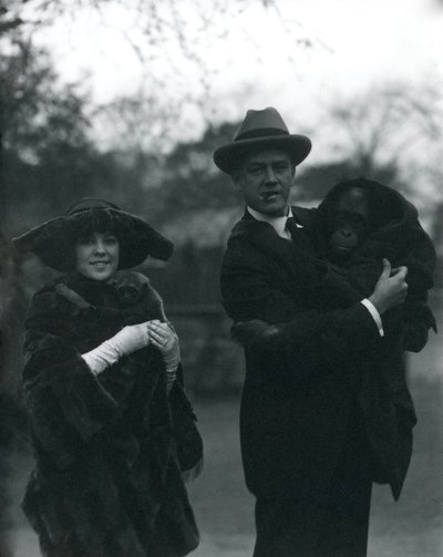 Osa and Martin Johnson with an Orangutan and Gibbon, London Zoo, October 1920 by Frederick William Bond
